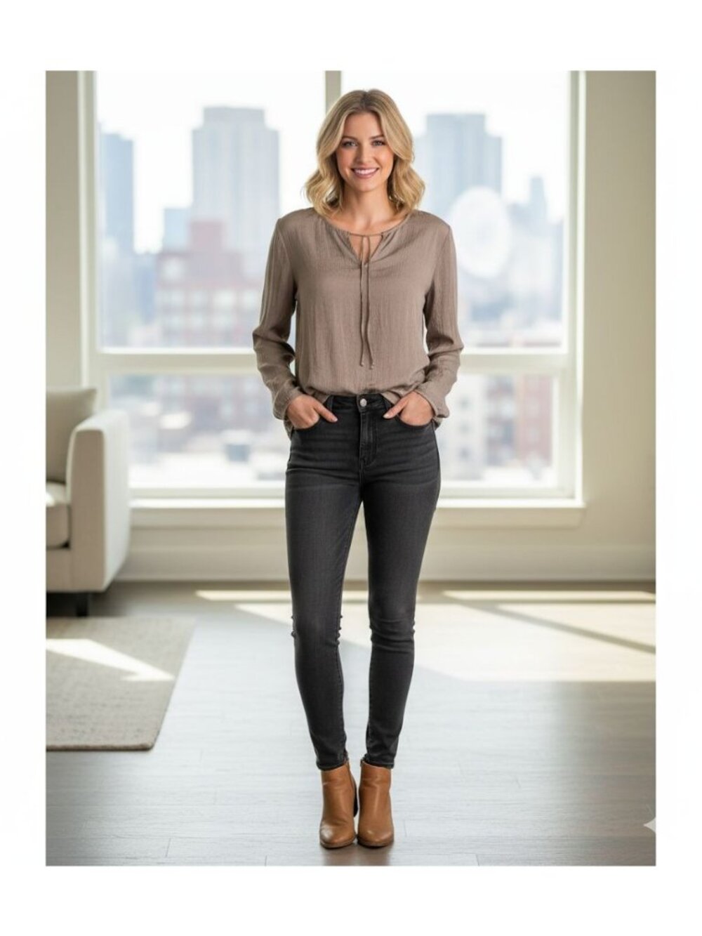 J. Jill Gray Long Sleeves Keyhole Bust Top Size XS